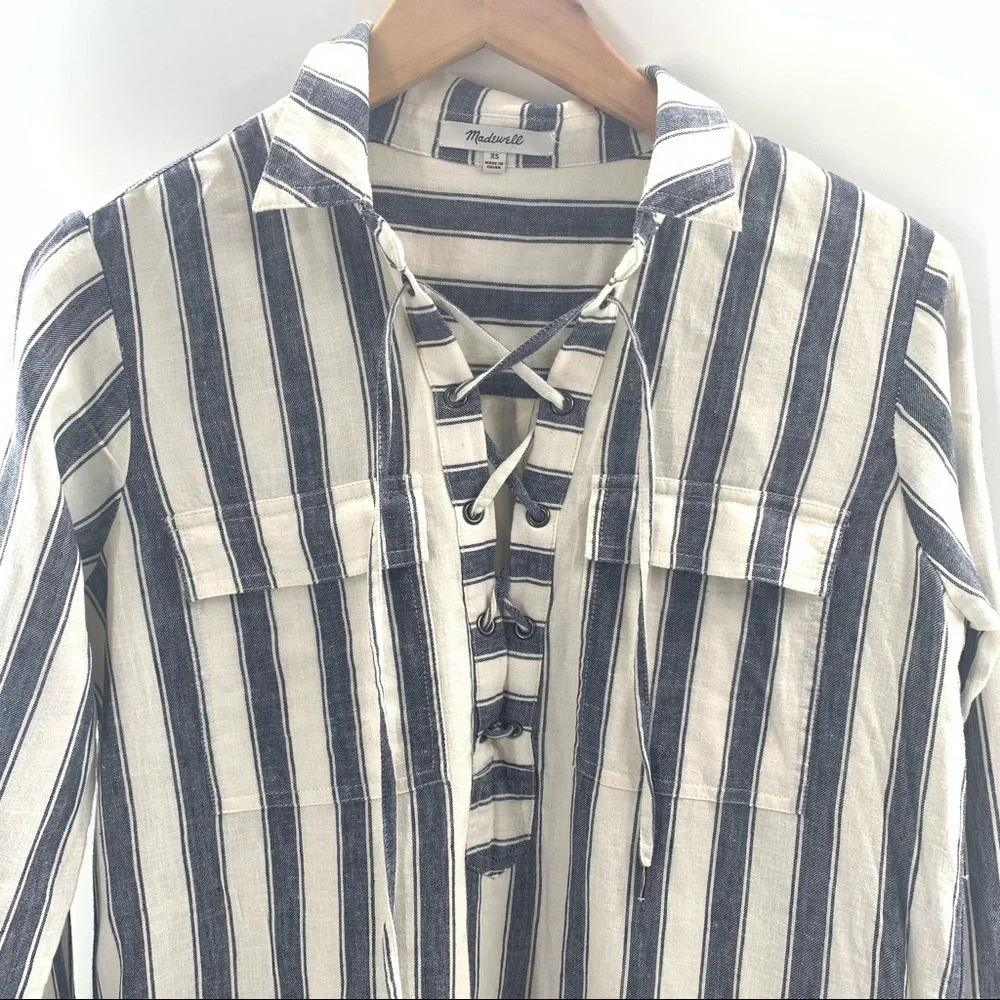 Madewell Striped Linen Blend Shirt Dress - Picture 4 of 15